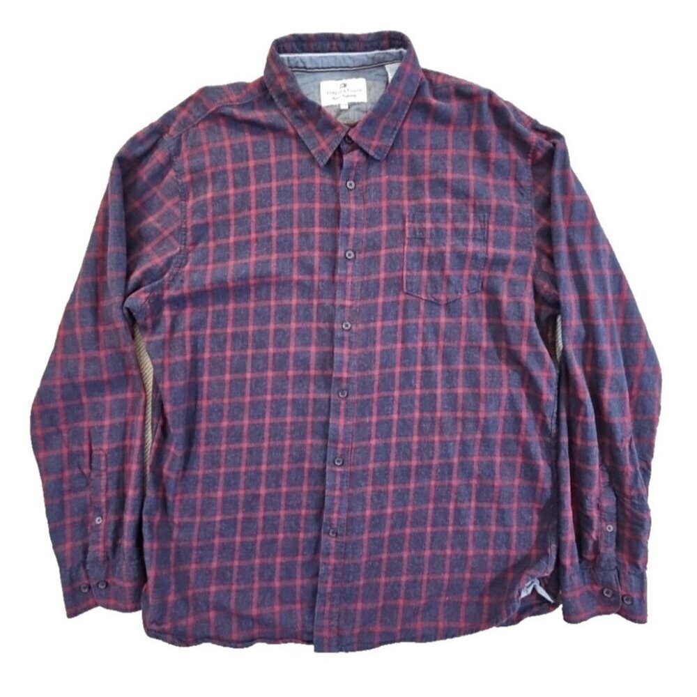 Thread & Cloth Flannel‎ Shirt Women's XXL Navy & Red Long Sleeve Button Down EUC